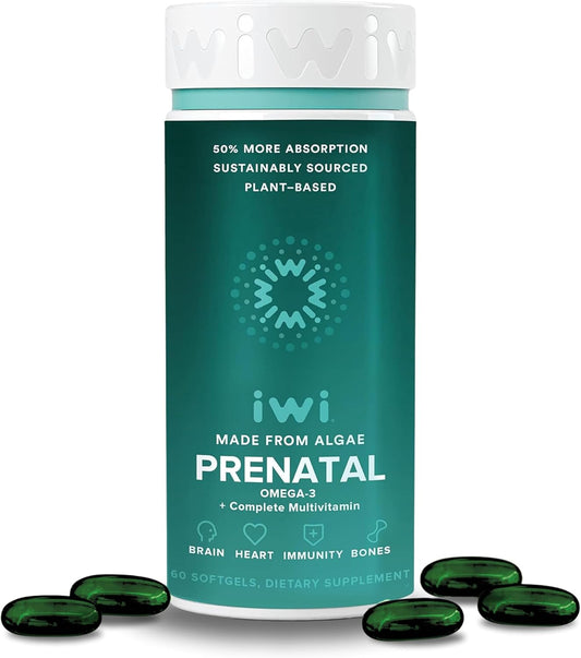 Vegan Prenatal Multivitamin with Algae Omega-3, Folate, Iron, B12, D3, and Calcium for Pregnancy - 60 Softgels