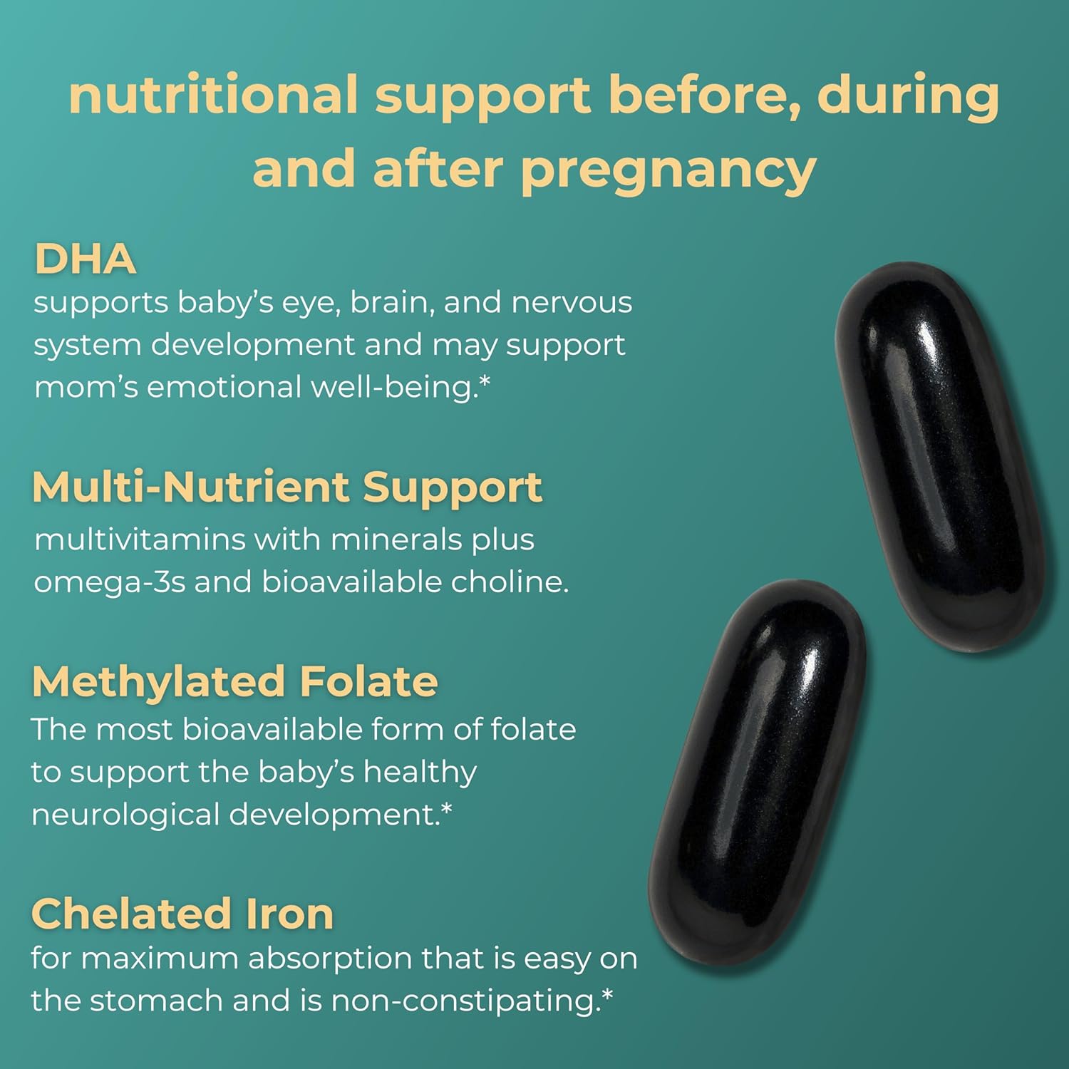 Vegan Prenatal Multivitamin with Algae Omega-3, Folate, Iron, B12, D3, and Calcium for Pregnancy - 60 Softgels