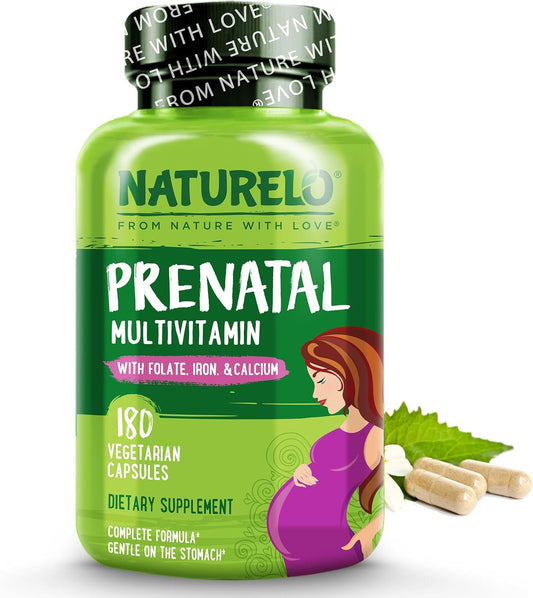 Vegan Prenatal Multivitamin with Chelated Iron, Methyl Folate, Plant Calcium & Choline - Non-GMO - Gluten Free - 180 Capsules