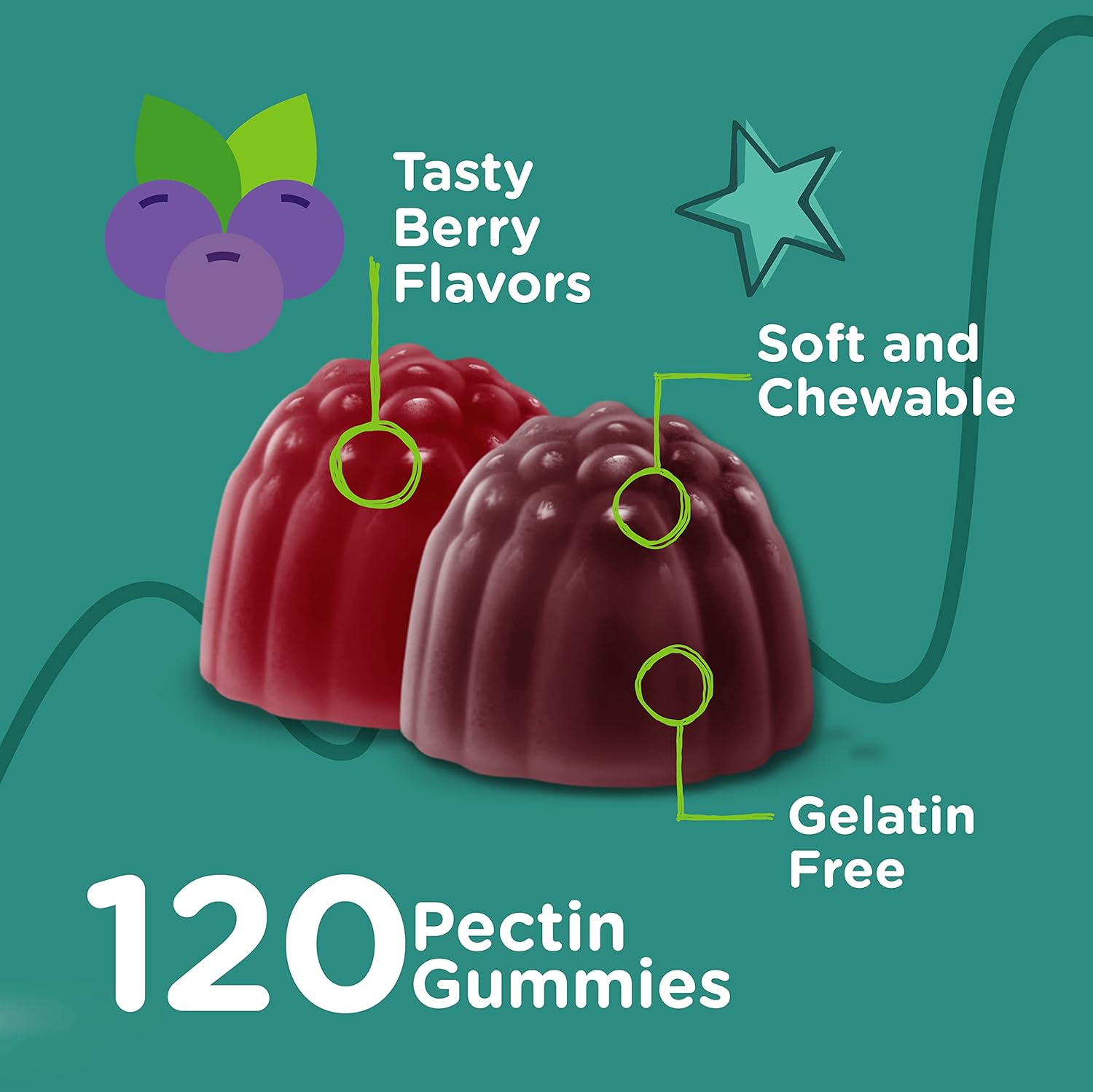 Vegan Probiotic Gummies for Kids with Prebiotics Fiber - 2 Billion CFUs - Digestive Health, Constipation Relief - Berry Flavored Chewable Gummy