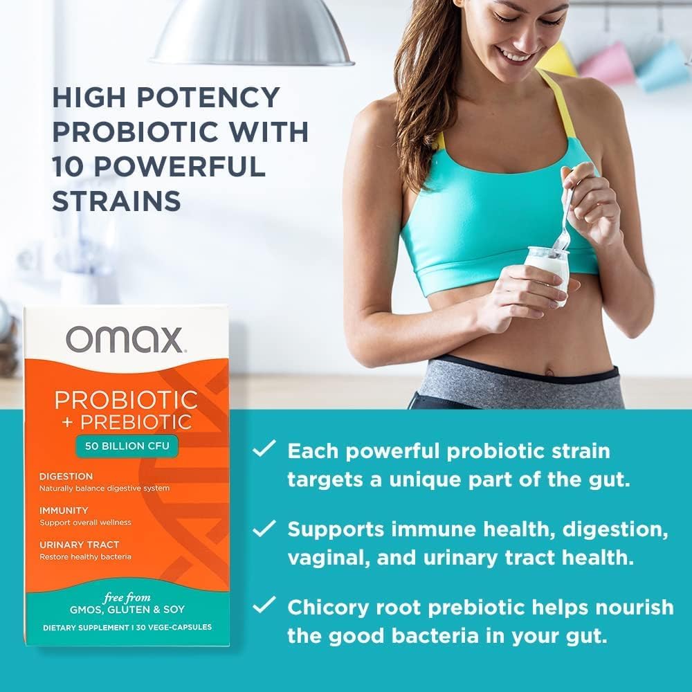 Vegan Probiotic + Prebiotic Supplement Pills with 50 Billion CFU, 10 Strains, Dairy-Free (90 Vege-Capsules)