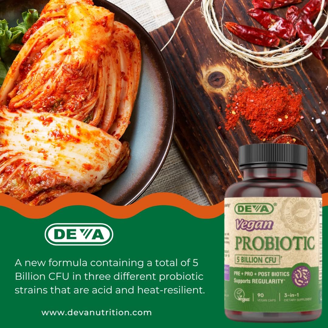 Vegan Probiotic Supplement for Digestive Health - 5 Billion CFU, Soil-Based Capsules with Pre, Pro, and Postbiotics, Dairy Free - 90 Count