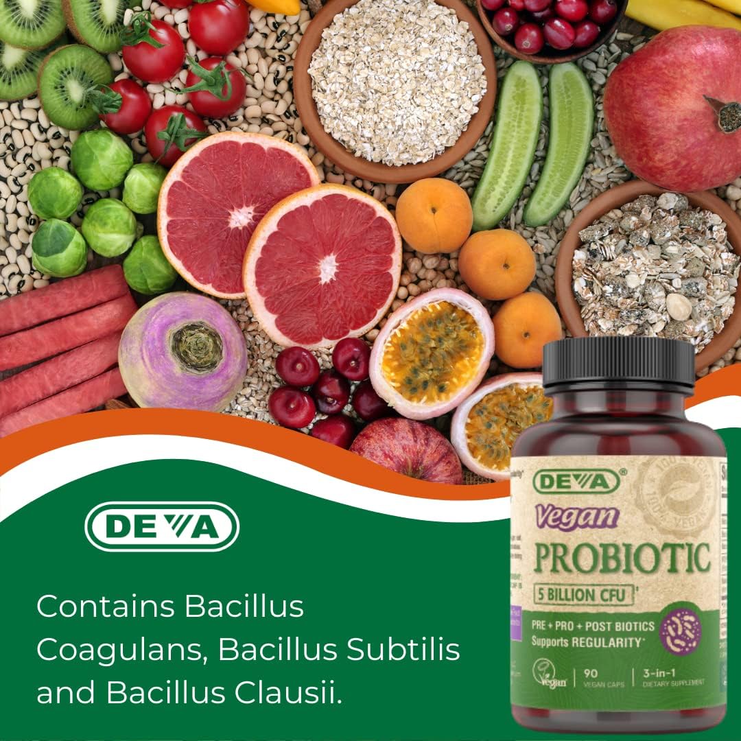 Vegan Probiotic Supplement for Digestive Health - 5 Billion CFU, Soil-Based Capsules with Pre, Pro, and Postbiotics, Dairy Free - 90 Count