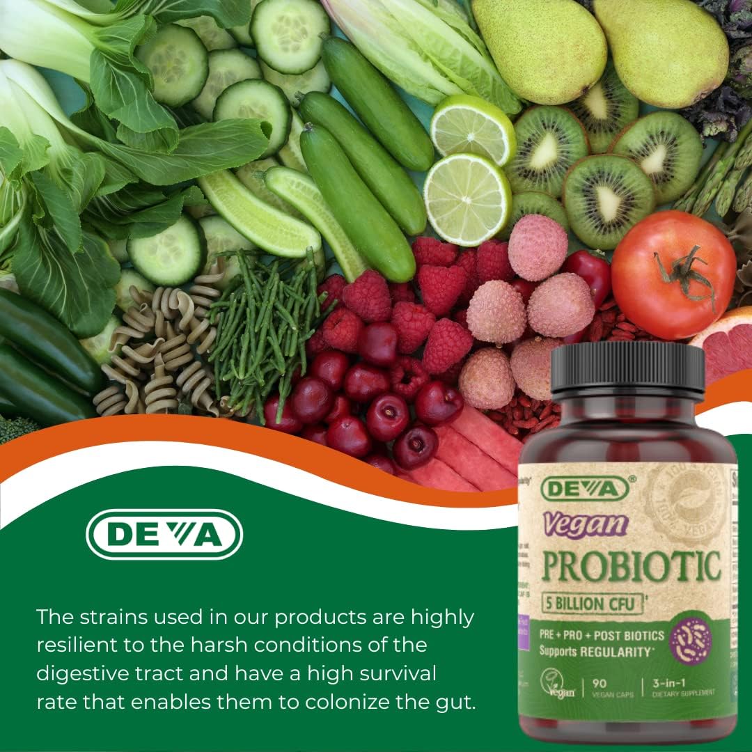 Vegan Probiotic Supplement for Digestive Health - 5 Billion CFU, Soil-Based Capsules with Pre, Pro, and Postbiotics, Dairy Free - 90 Count