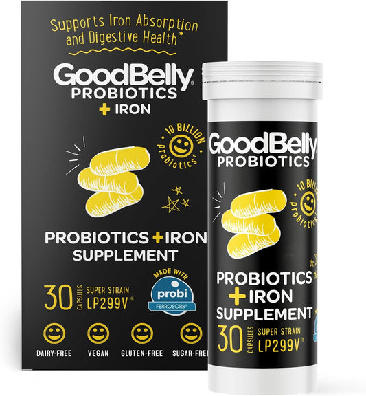 Vegan Probiotic Supplement with 10 Billion Live Cultures for Digestive Health & Iron Absorption - 30 Capsules