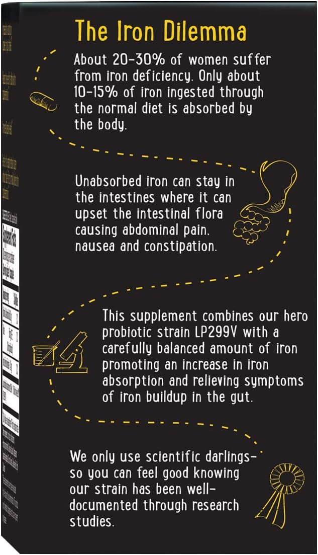 Vegan Probiotic Supplement with 10 Billion Live Cultures for Digestive Health & Iron Absorption - 30 Capsules
