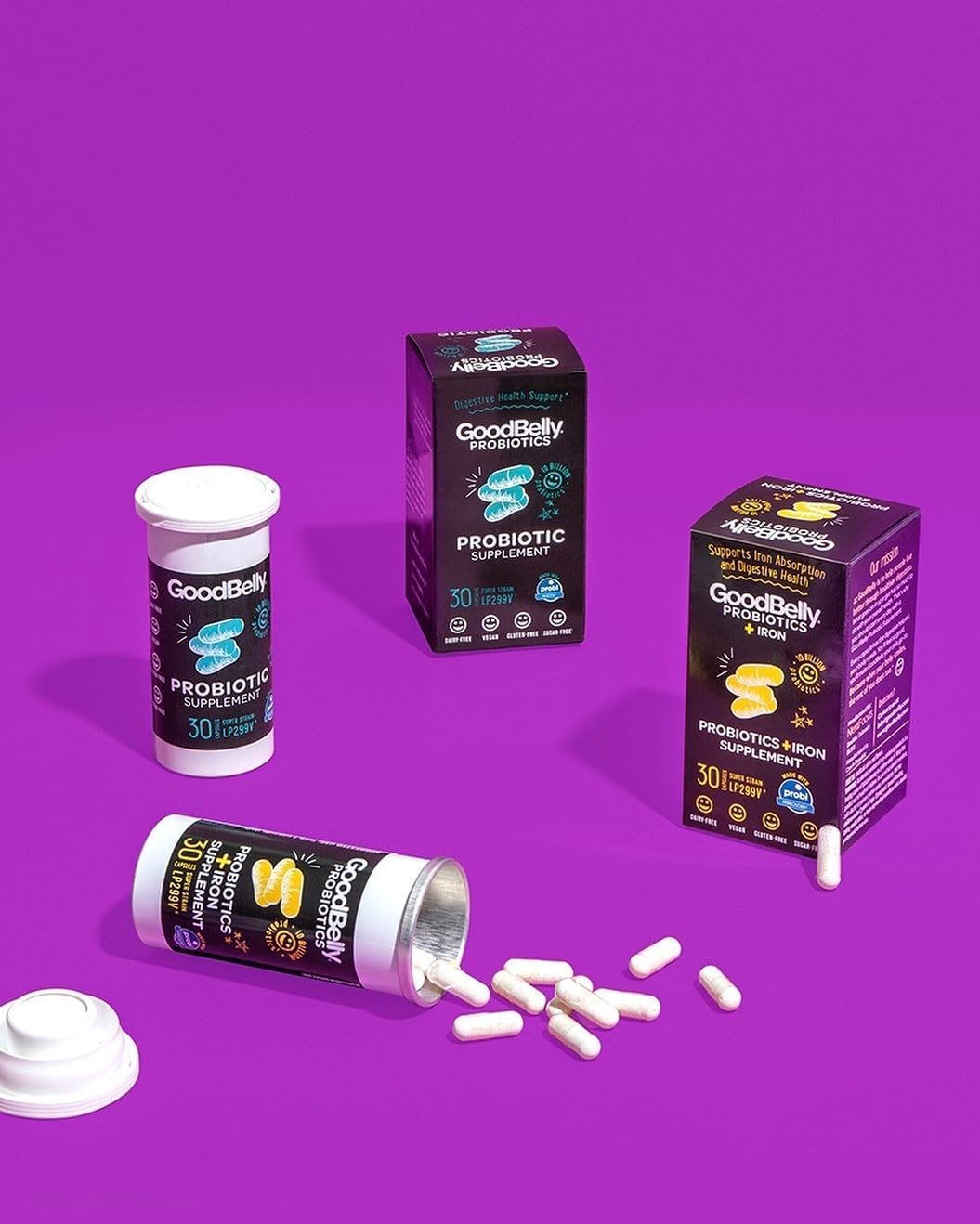 Vegan Probiotic Supplement with 10 Billion Live Cultures for Digestive Health & Iron Absorption - 30 Capsules