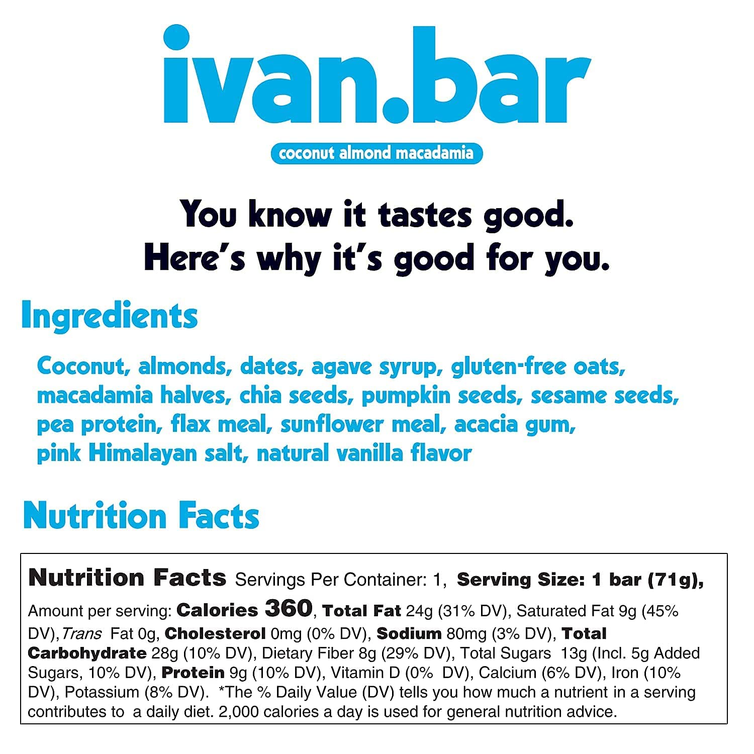 Vegan Protein Energy Snack Bar | Coconut Almond Macadamia Flavor | Gluten, Soy & Dairy Free | All Natural Ingredients | Pack of 16 Bars, 2.5 Ounce