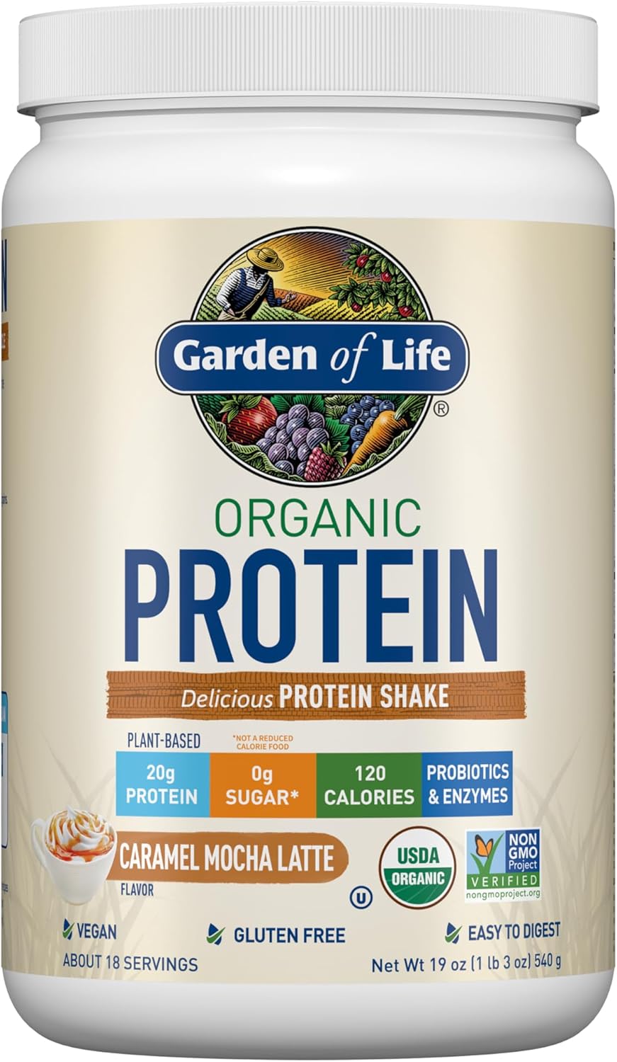 Vegan Protein Powder - Caramel Mocha Latte Flavor - 20g Plant Protein with BCAAs, Probiotics, and Digestive Enzymes - Gluten-Free & Non-GMO