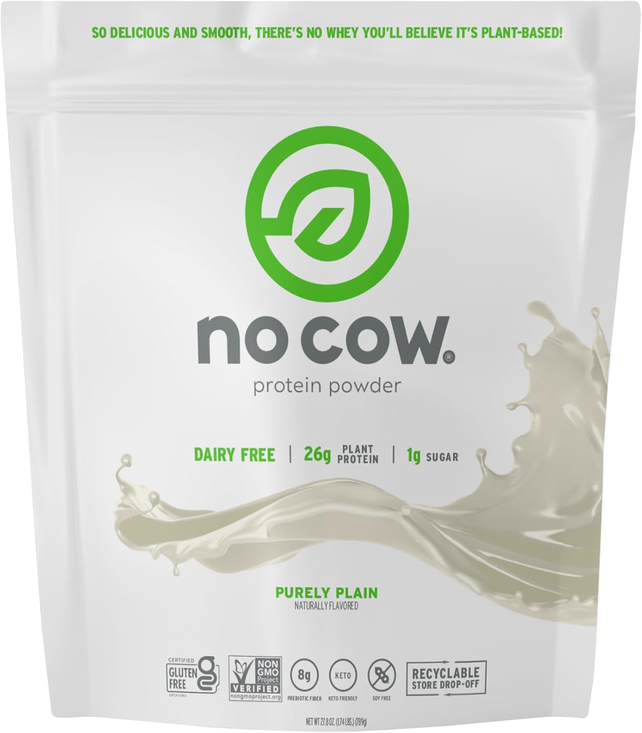 Vegan Protein Powder, Plain Flavor, 26g Plant Protein, Dairy-Free, Soy-Free, Sugar-Free, Keto & Gluten Friendly, Non-GMO, Kosher, 1.74lb Bag