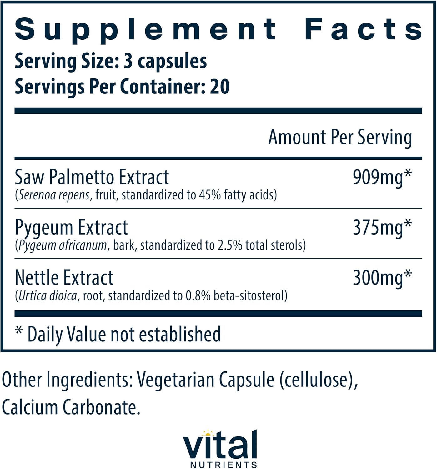 Vegan Saw Palmetto with Pygeum & Nettle Root for Men's Prostate Health - Gluten, Dairy, Soy Free - 60 Capsules