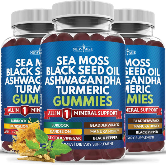 Vegan Sea Moss Gummies with Black Seed, Ashwagandha, Turmeric, Manuka Honey, ACV, Dandelion, Black Pepper, Burdock, Bladderwrack - 180 Count