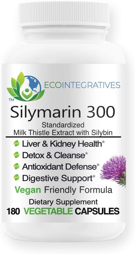 Vegan Silymarin 300 mg Capsules - Standardized Milk Thistle Extract for Liver and Kidney Health - Antioxidant Liver Detox and Cleanse - 180 Vegetarian Capsules