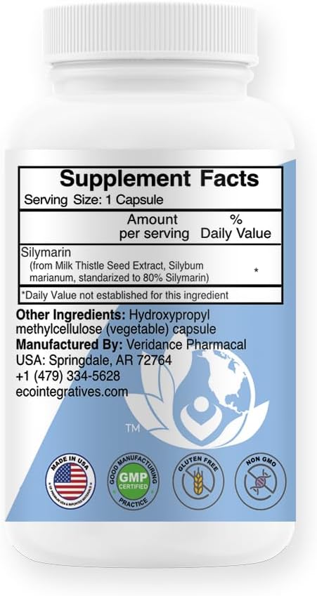 Vegan Silymarin 300 mg Capsules - Standardized Milk Thistle Extract for Liver and Kidney Health - Antioxidant Liver Detox and Cleanse - 180 Vegetarian Capsules