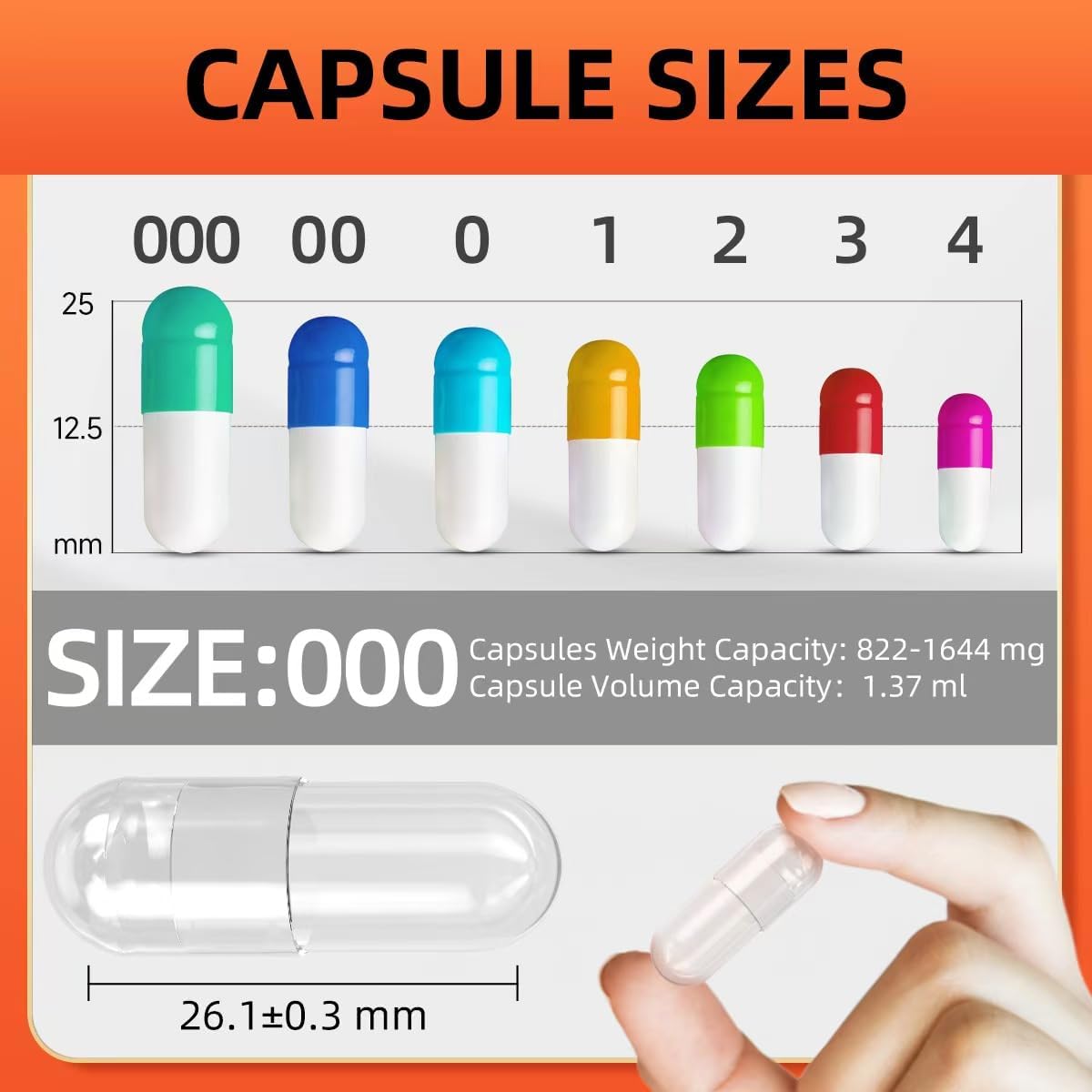 Vegan Size 000 Empty Pill Capsules - 100 Count with Micro Lab Spoon - Vegetarian Fillable Veggie Capsules for DIY Supplements