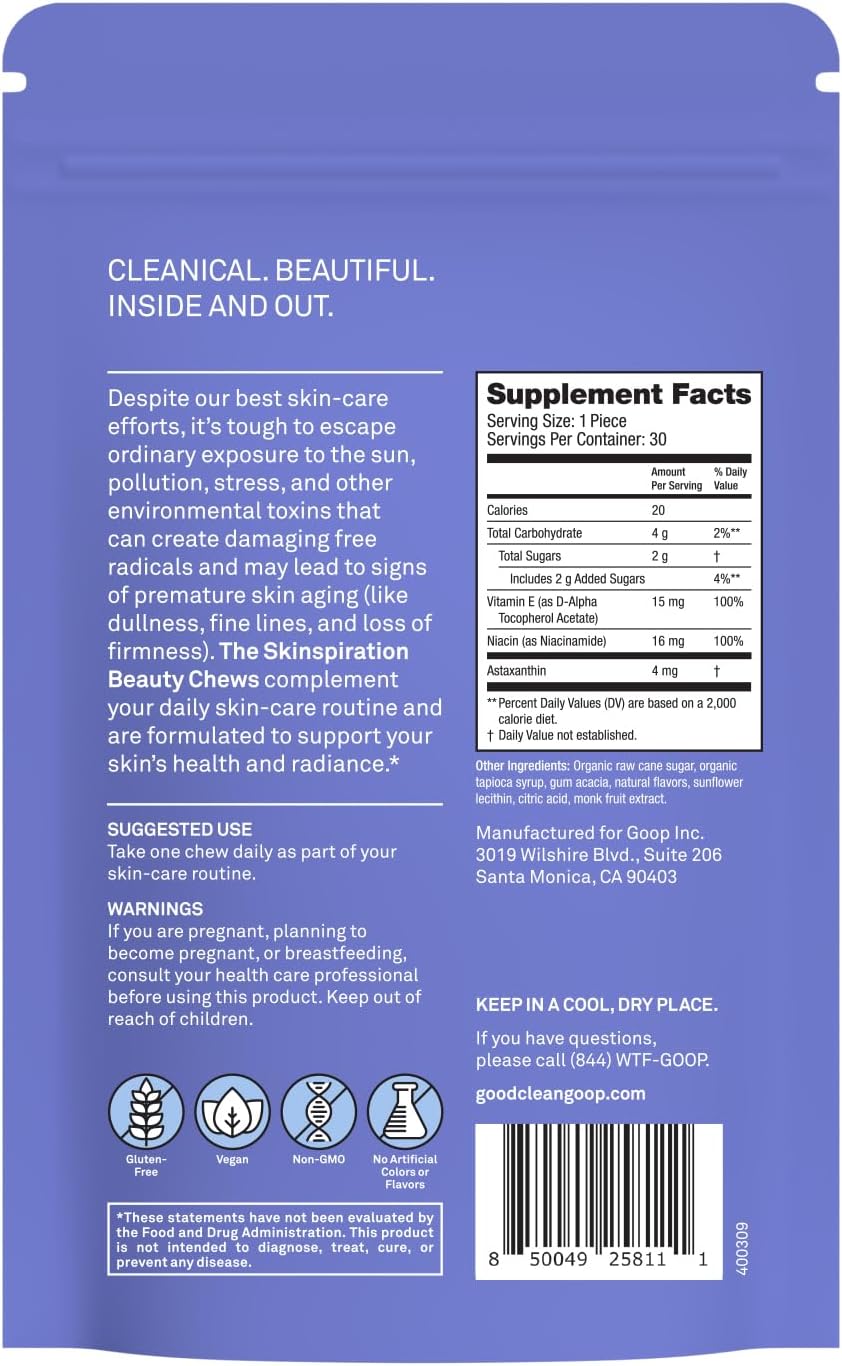 Vegan Skin-Enhancing Beauty Chews with Vitamin E & Niacin - Orange Nectarine Flavored Dietary Supplement for Glowing Skin - Pack of 30 Chews