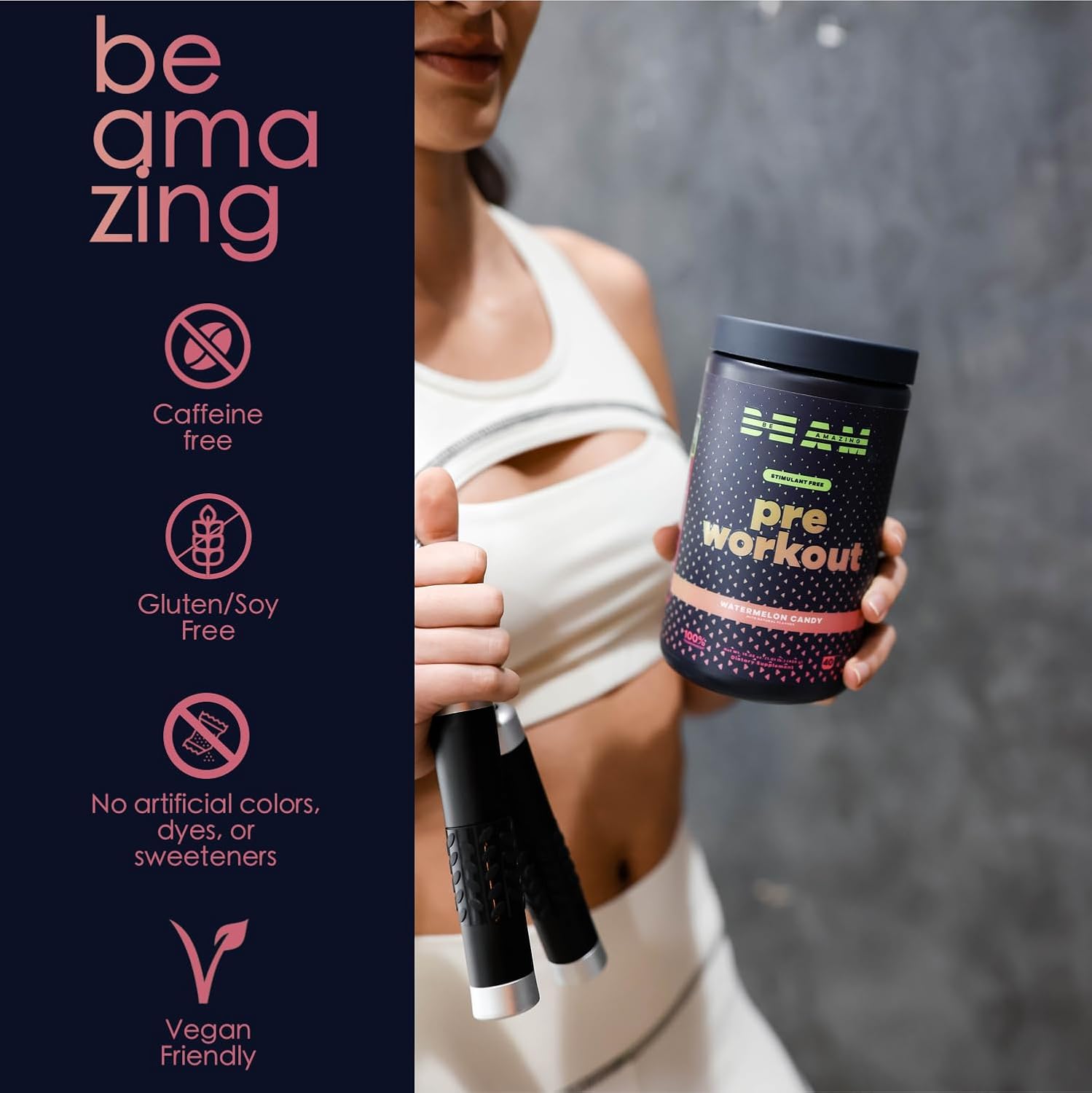 Vegan Stimulant-Free Pre-Workout Powder for Energy Boost | Gluten-Free Adaptogenic Drink - Watermelon Candy Flavor, 30 Servings