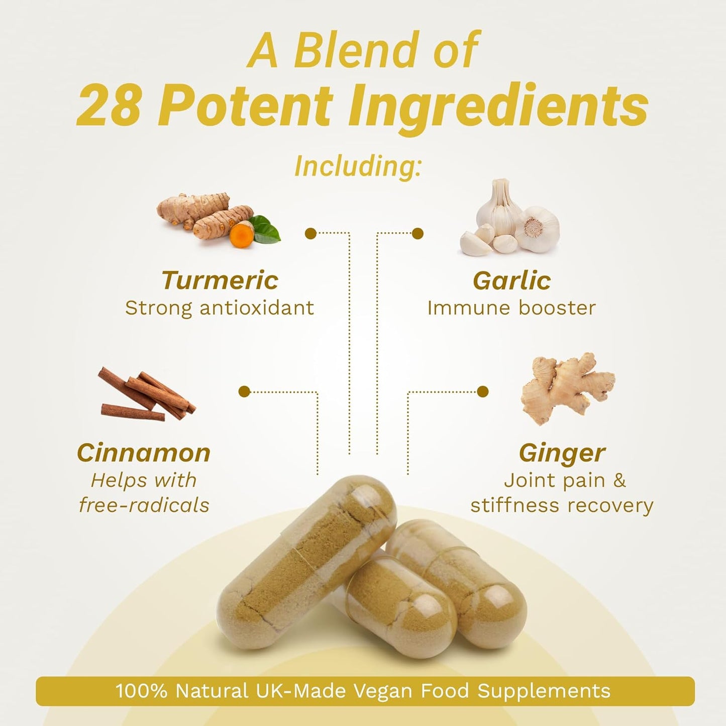 Vegan Strength & Spices 1000mg Capsules with 28 Natural Ingredients for Bone, Muscle & Joint Health - UK Made Mobility and Flexibility Support