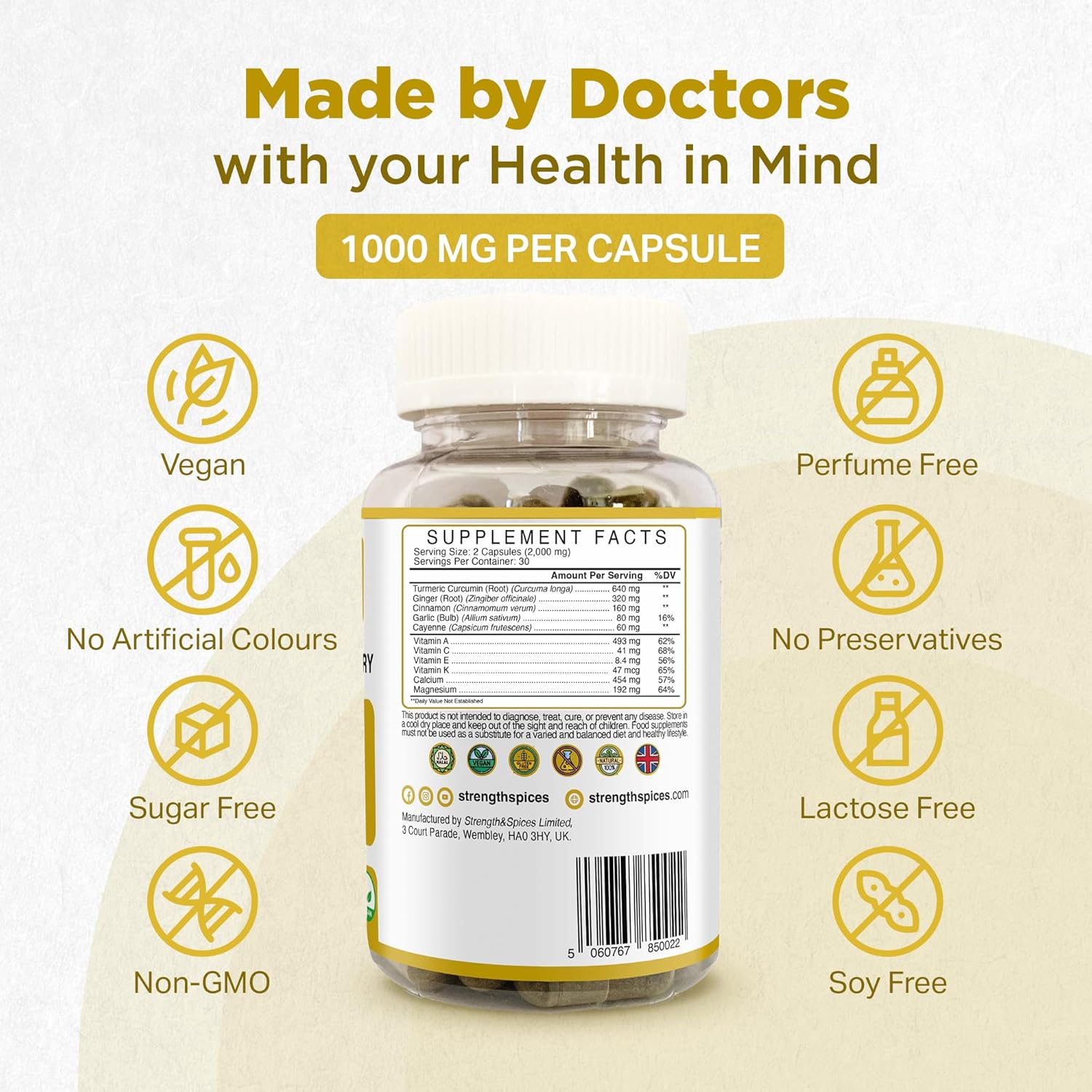 Vegan Strength & Spices 1000mg Capsules with 28 Natural Ingredients for Bone, Muscle & Joint Health - UK Made Mobility and Flexibility Support