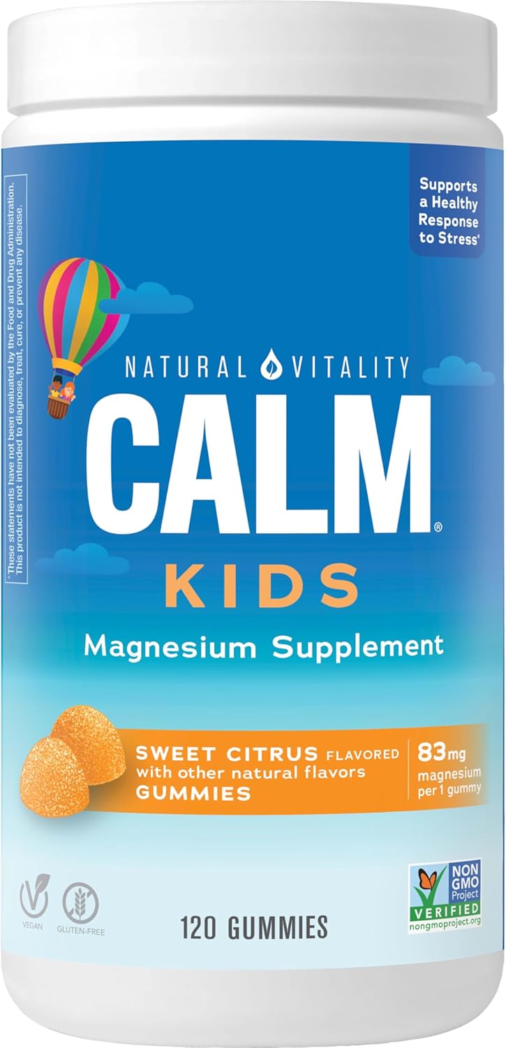 Vegan Stress Relief Gummies for Kids with Magnesium Citrate, Sweet Citrus Flavor, 120 Count