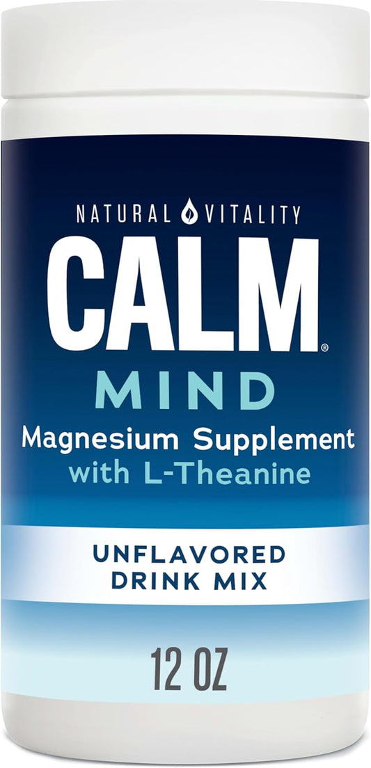 Vegan Stress Relief Supplement: Natural Vitality Calm Mind Powder with Magnesium Citrate + L-Theanine - 12 oz, Gluten Free