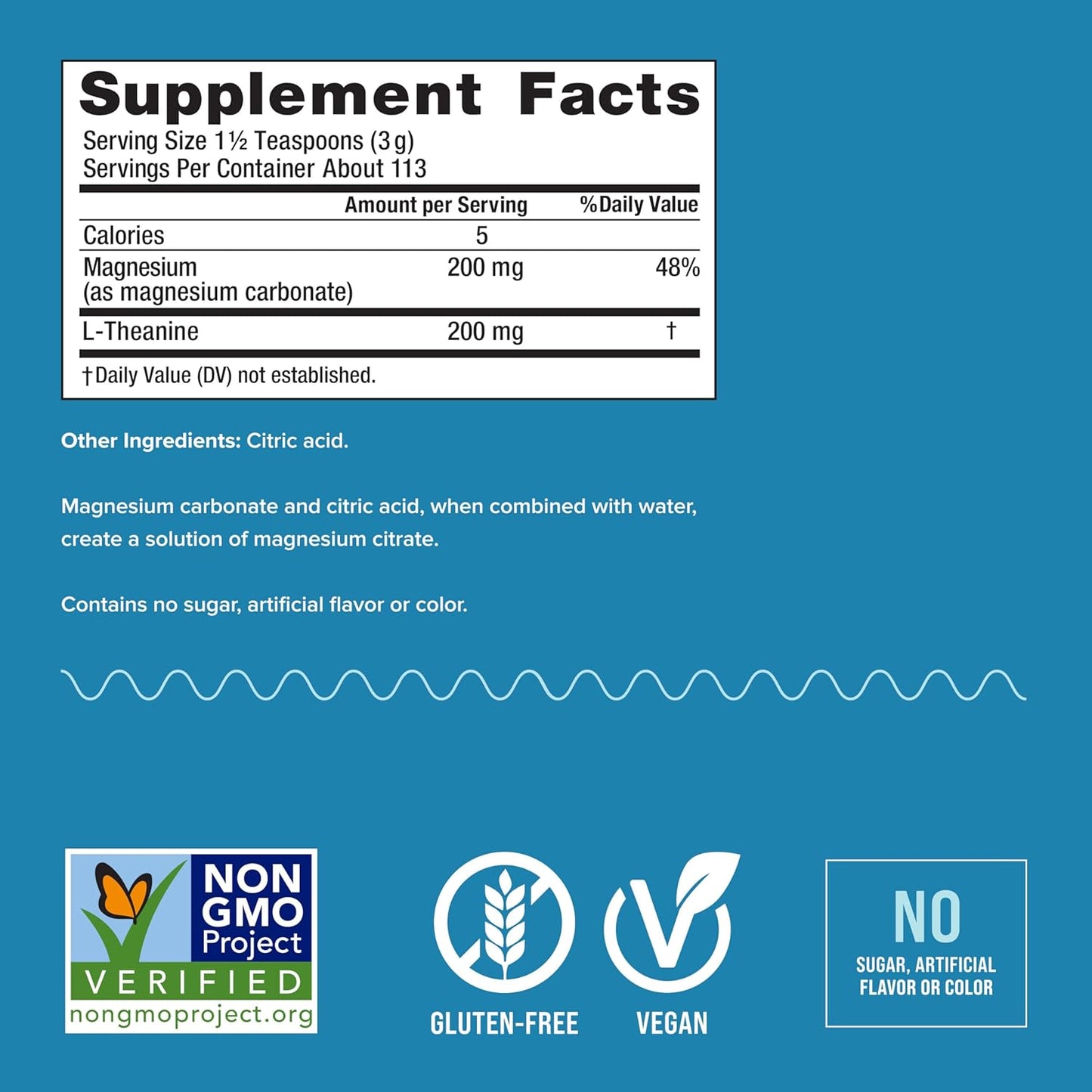 Vegan Stress Relief Supplement: Natural Vitality Calm Mind Powder with Magnesium Citrate + L-Theanine - 12 oz, Gluten Free