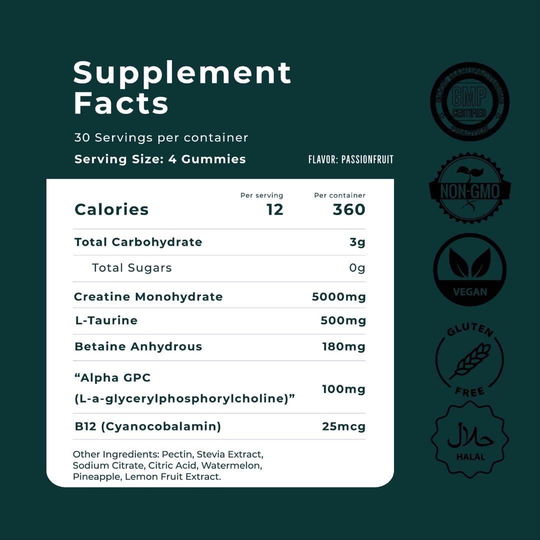 Vegan Sugar-Free Creatine Gummies - 120 Count 5000mg for Muscle Performance & Recovery