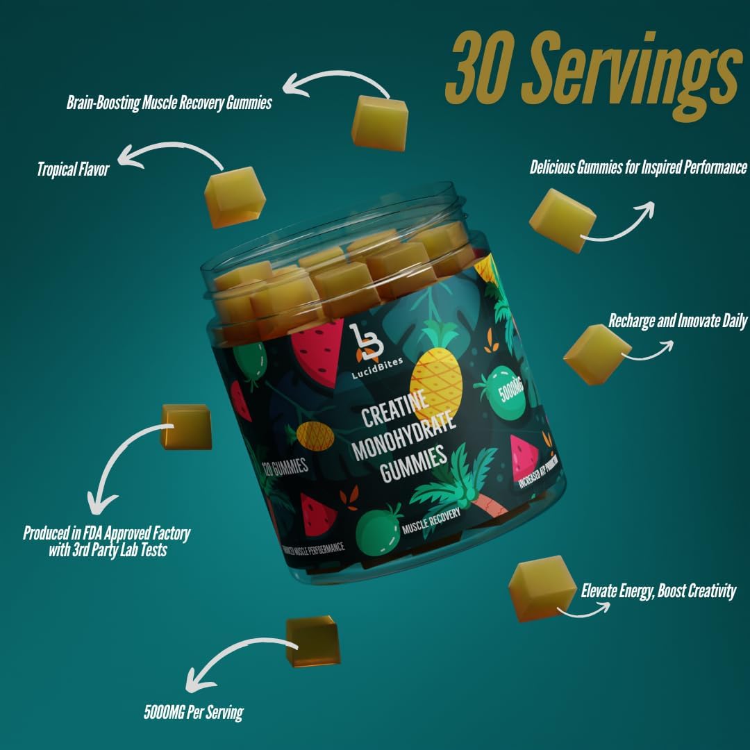Vegan Sugar-Free Creatine Gummies - 120 Count 5000mg for Muscle Performance & Recovery