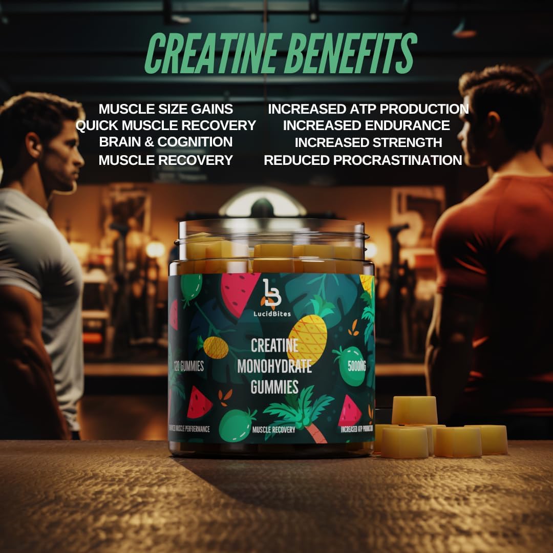 Vegan Sugar-Free Creatine Gummies - 120 Count 5000mg for Muscle Performance & Recovery