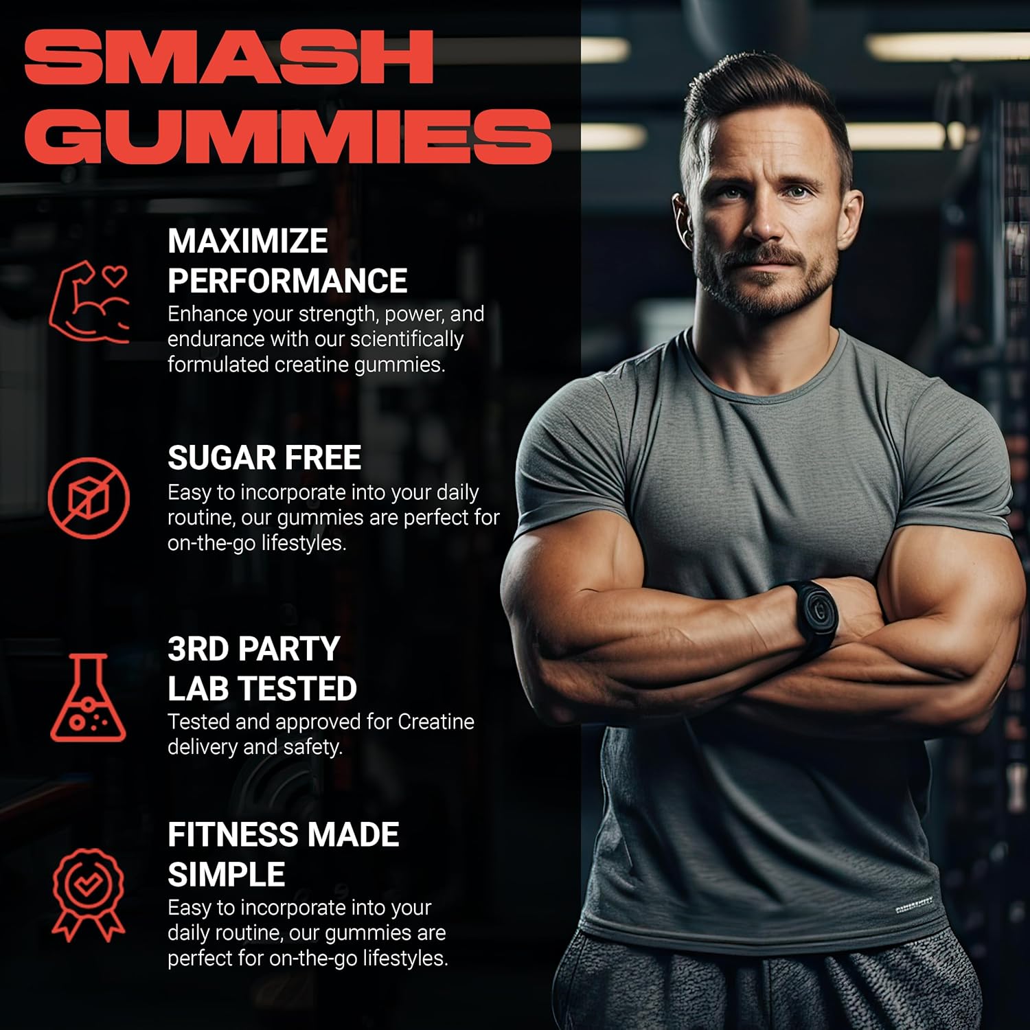 Vegan Sugar-Free Creatine Monohydrate Gummies for Pre and Post Workout, 5g per Serving, 120ct Strawberry Flavor, Gluten-Free - Ideal for Women and Men