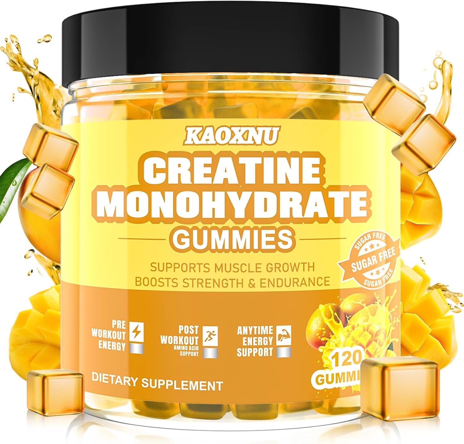 Vegan Sugar-Free Mango Creatine Gummies 5600mg - Muscle Support & Energy Boost - 120 CT Chewables for Men & Women - 5.6g Creatine Monohydrate/serving