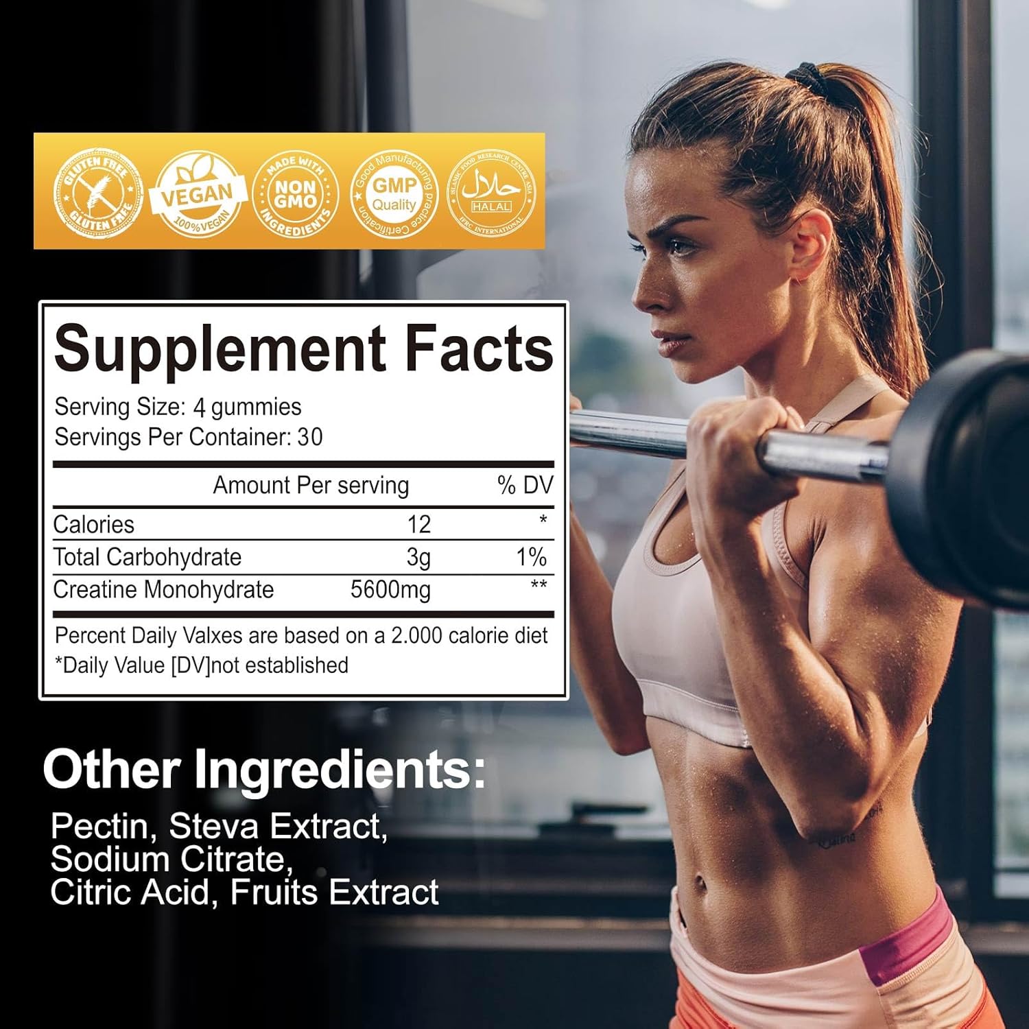 Vegan Sugar-Free Mango Creatine Gummies 5600mg - Muscle Support & Energy Boost - 120 CT Chewables for Men & Women - 5.6g Creatine Monohydrate/serving
