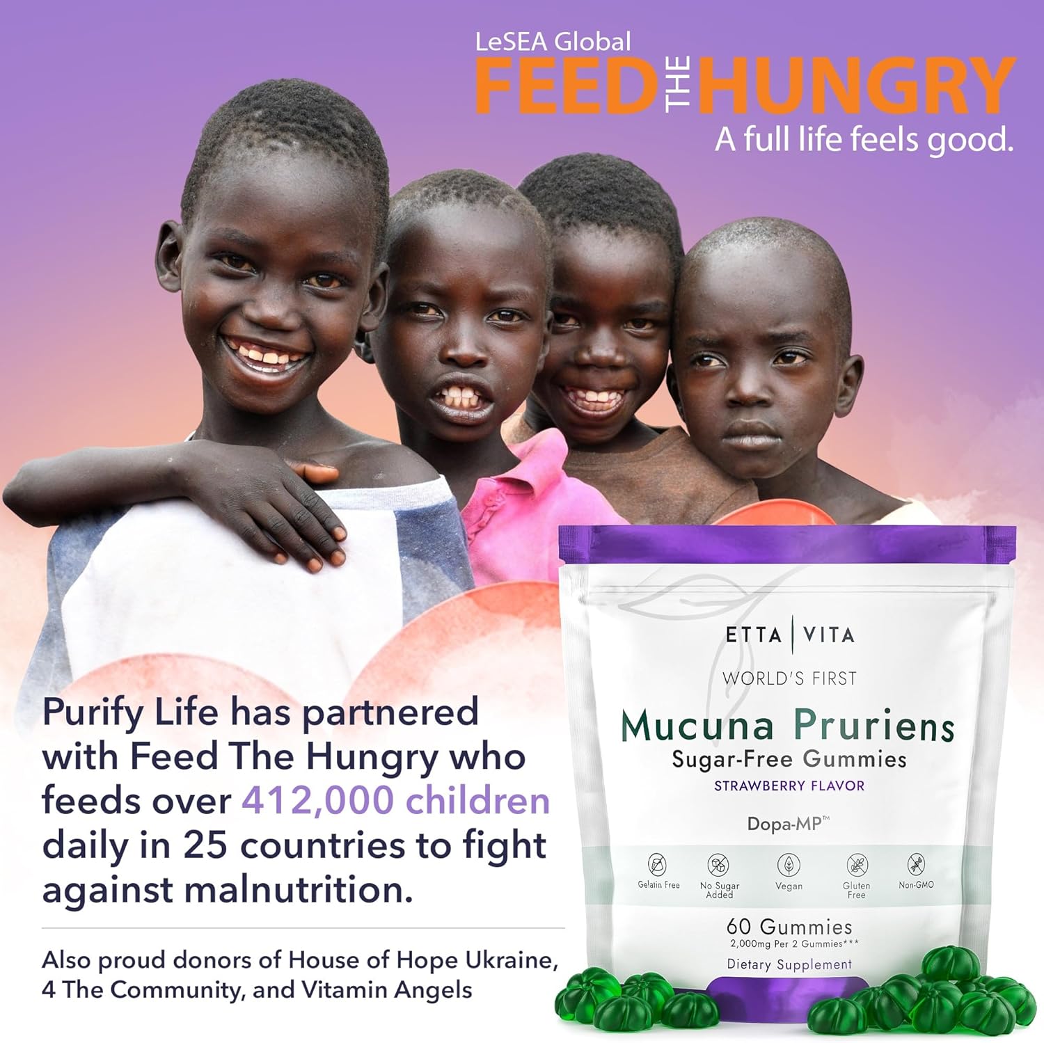 Vegan Sugar-Free Mucuna Pruriens Gummies for Energy, Focus, and Mood - Non-GMO Gluten-Free Supplement with Potent Extract - 60ct
