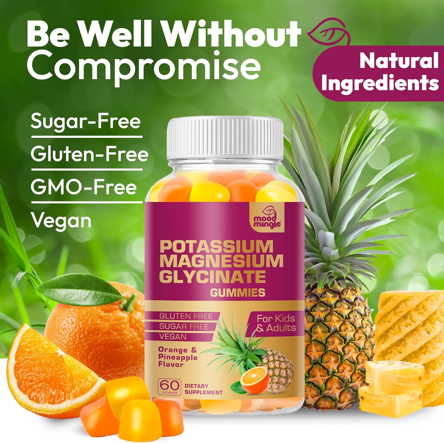 Vegan Sugar-Free Potassium Magnesium Gummies with Calcium, Vitamins, and Zinc - High Absorption Supplement for Kids & Adults