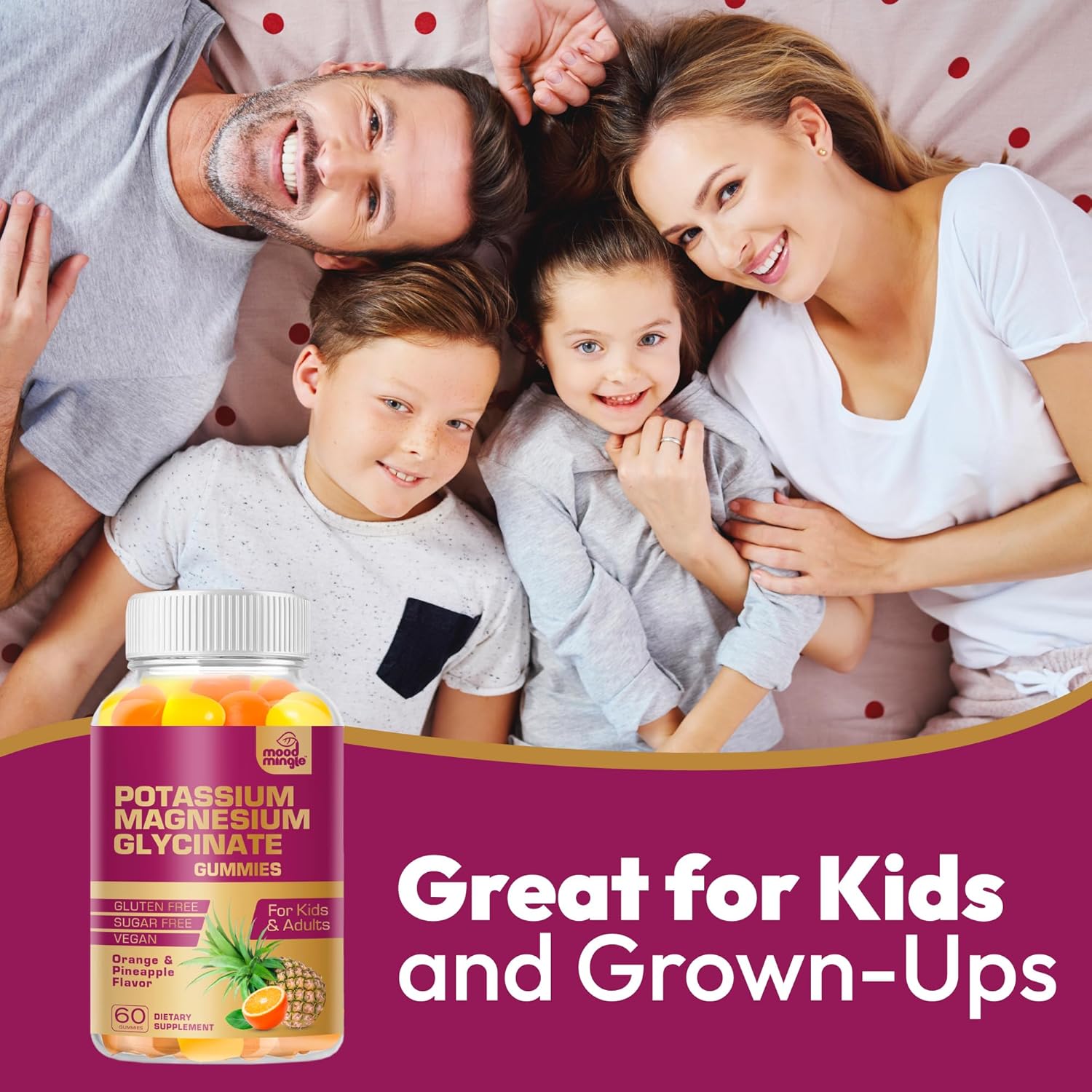 Vegan Sugar-Free Potassium Magnesium Gummies with Calcium, Vitamins, and Zinc - High Absorption Supplement for Kids & Adults