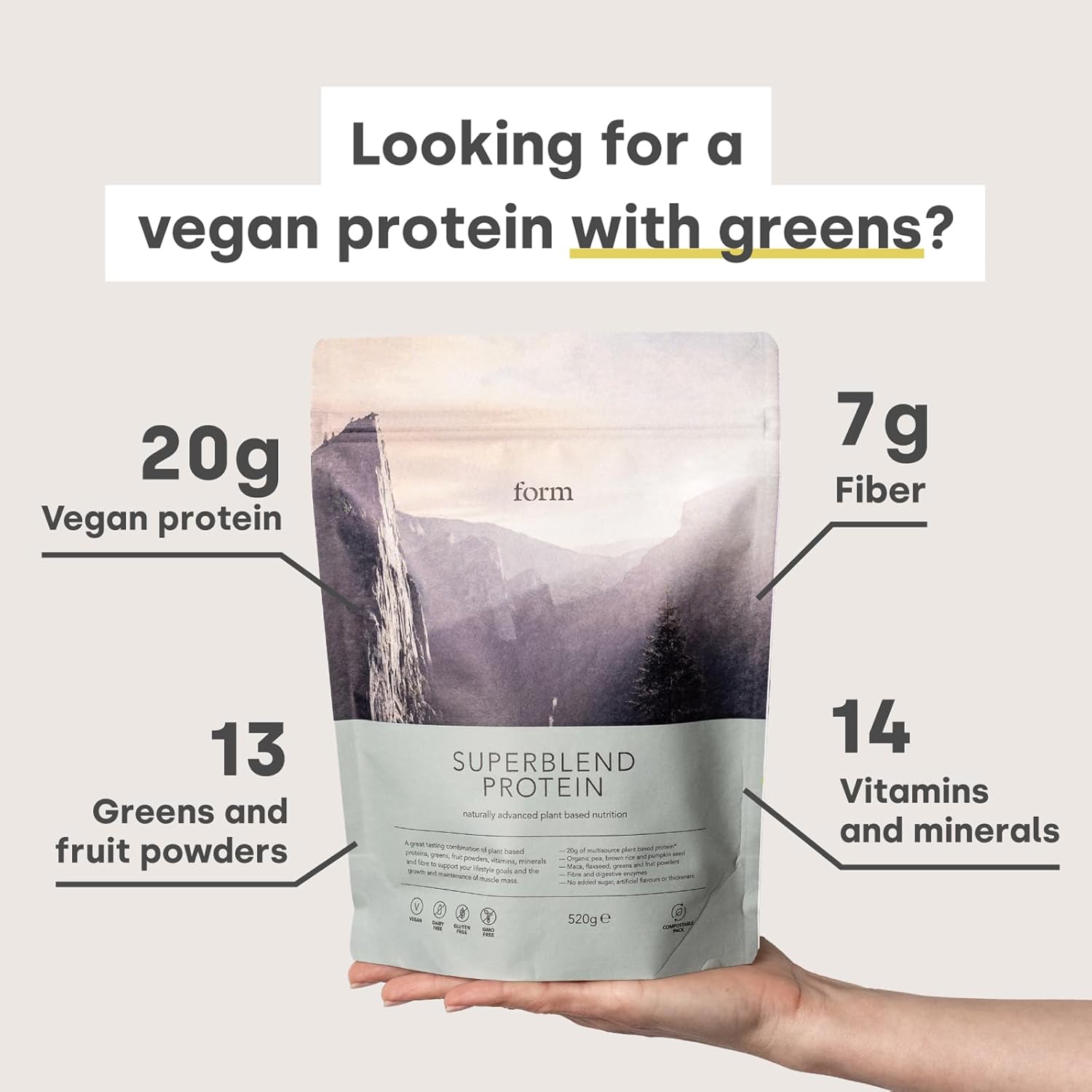 Vegan Superblend Protein Powder with Superfoods, Vitamins, Minerals - 20g Plant Based Protein (Chocolate Peanut)