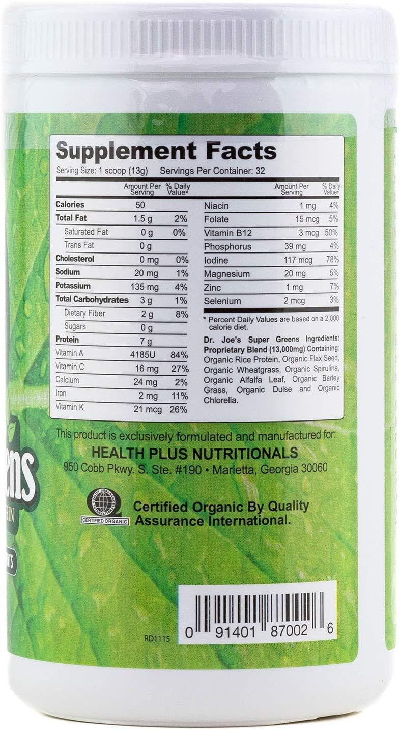 Vegan Superfood Powder with Rice Protein by Dr. Joe - Green and Nutrient-Rich Blend