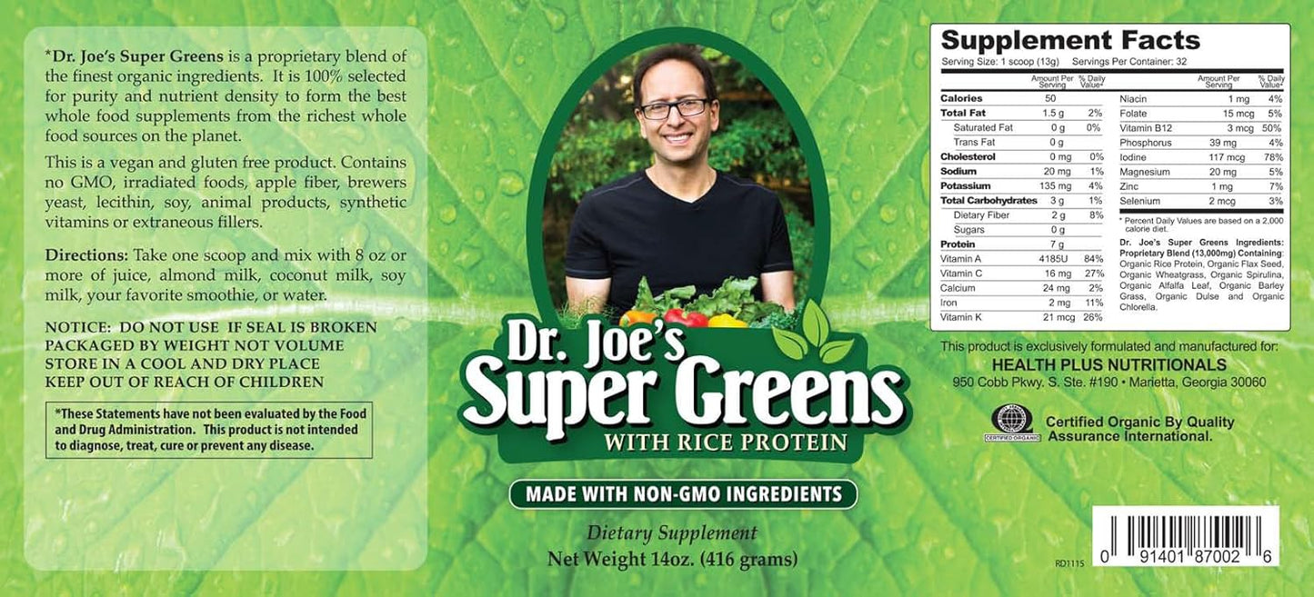 Vegan Superfood Powder with Rice Protein by Dr. Joe - Green and Nutrient-Rich Blend