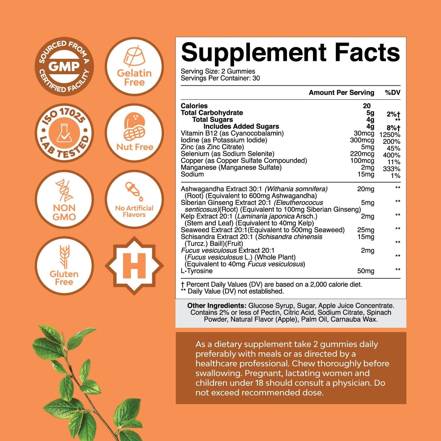 Vegan Thyroid Support Gummies with Sea Moss - Potent Vitamins for Men and Women - Gelatin-Free and Non-GMO - 60 Gummies