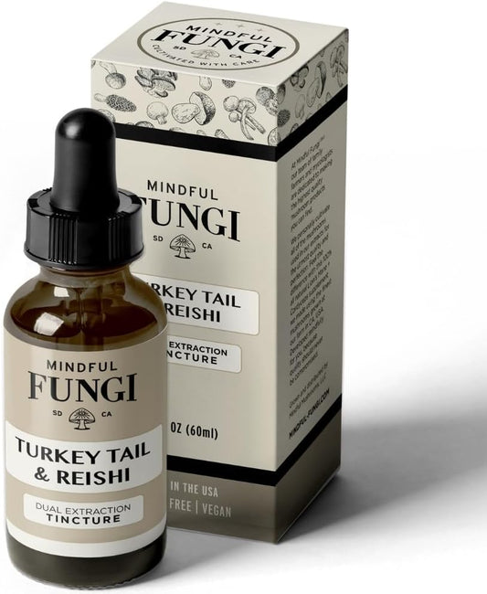 Vegan Turkey Tail and Reishi Mushroom Liquid Supplement for Immune and Digestive Support, 2 Fl Oz