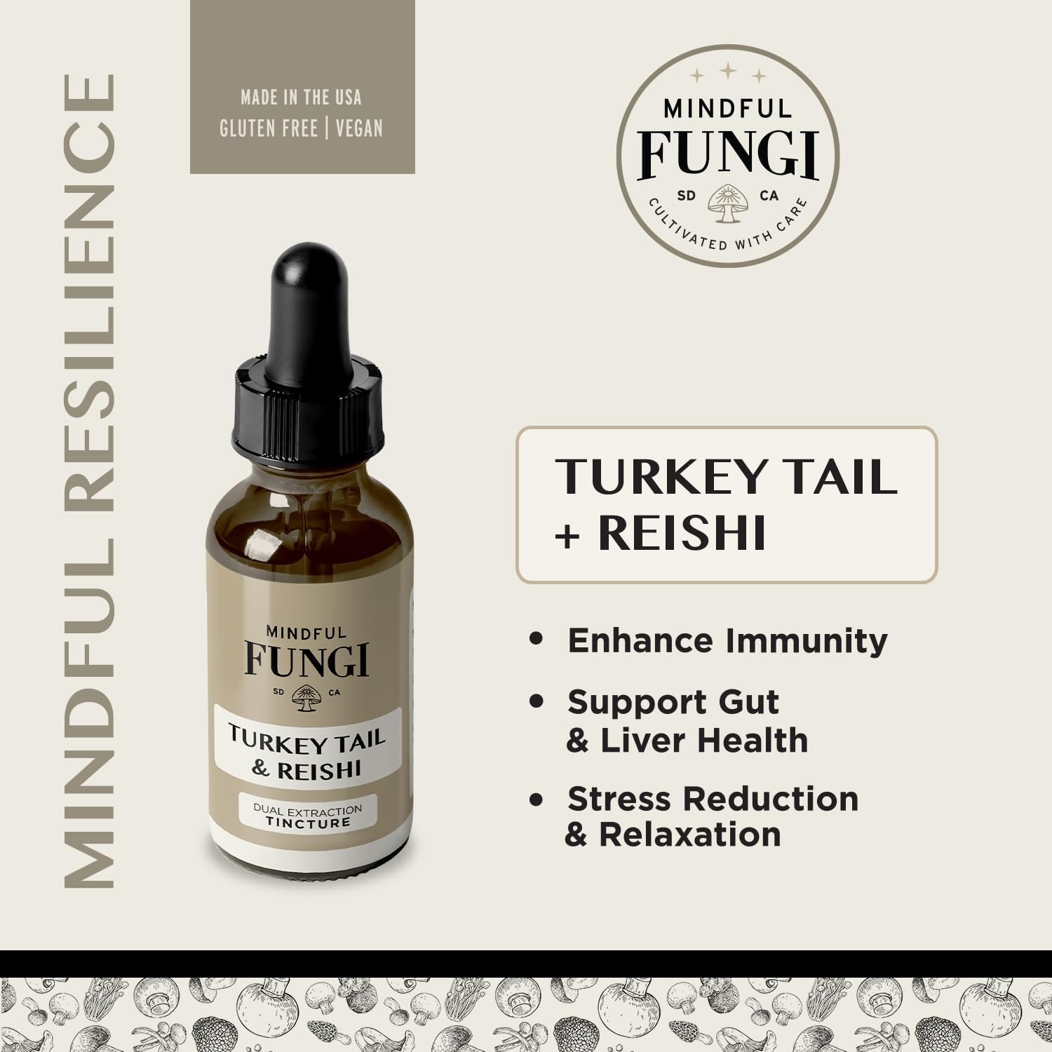 Vegan Turkey Tail and Reishi Mushroom Liquid Supplement for Immune and Digestive Support, 2 Fl Oz