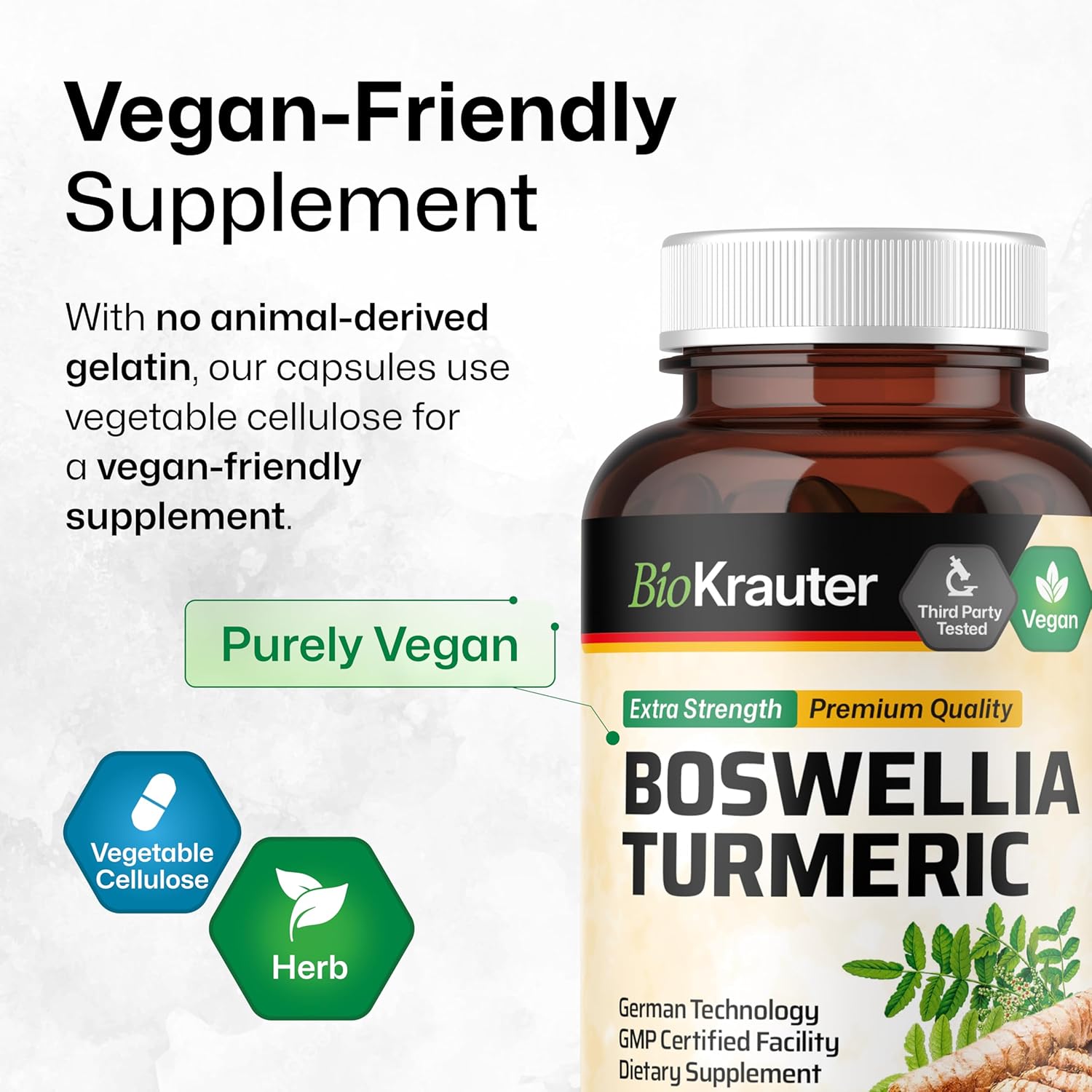 Vegan Turmeric and Boswellia Supplement Capsules - 2000mg Blend - 100 Count with Black Pepper - Bio Krauter Formula