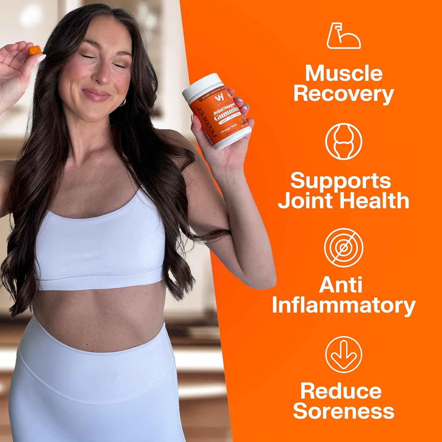 Vegan Turmeric Ginger Gummies for Inflammation & Joint Flexibility - 50 Count, Low Sugar, Orange Flavor