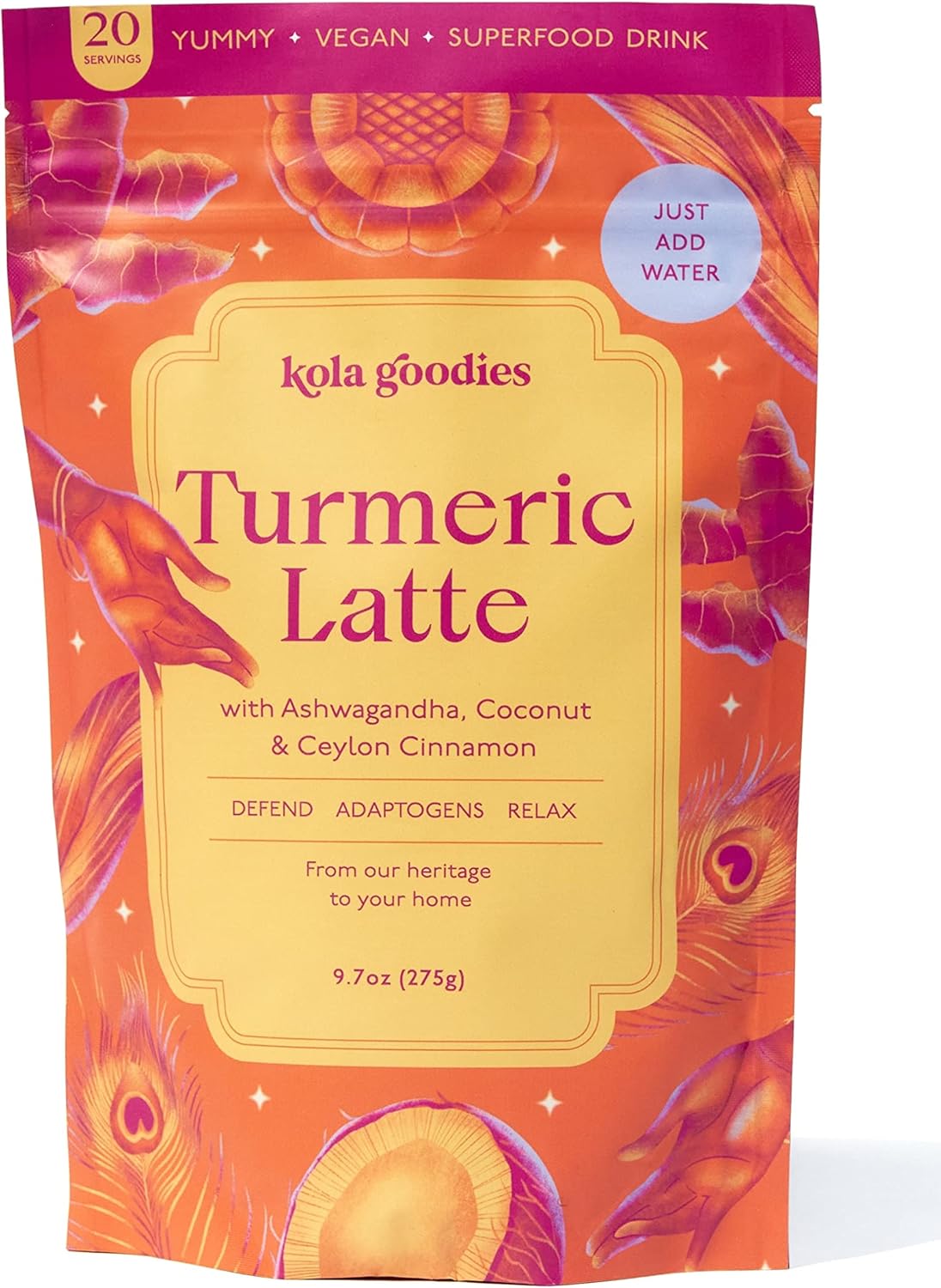 Vegan Turmeric Latte Superfood with Ashwagandha, Coconut, Cinnamon - Supports Digestion, Immunity, Relaxation - 18 Servings