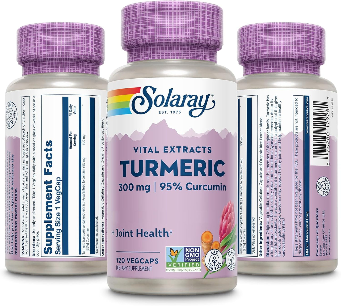 Vegan Turmeric Root Extract Capsules - 300mg with 95% Curcumin - Joint & Heart Health Support - Lab Verified - 120 CT