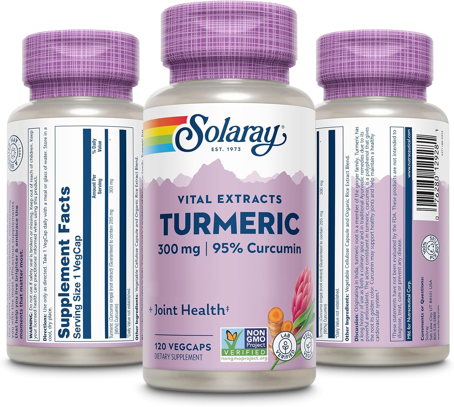 Vegan Turmeric Root Extract Capsules - 300mg with 95% Curcumin - Joint & Heart Health Support - Lab Verified - 120 CT