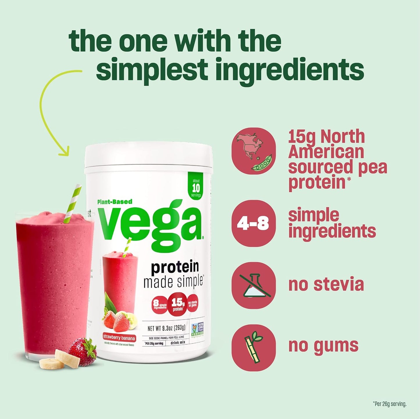 Vegan Vanilla Protein Powder - Stevia Free, Plant Based, Gluten Free, Pea Protein for Women and Men - 2.2 lbs