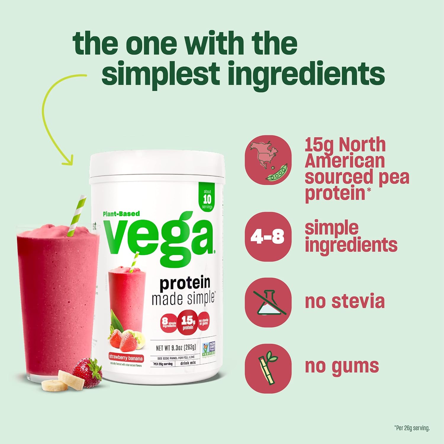 Vegan Vanilla Protein Powder - Stevia Free, Plant Based, Gluten Free, Pea Protein for Women and Men - 2.2 lbs