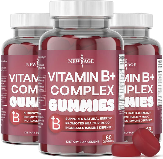 Vegan Vitamin B Complex Gummies with Biotin, Folic Acid, and Vitamin C - 180 Count (Pack of 3) - Gluten-Free - Made in the USA