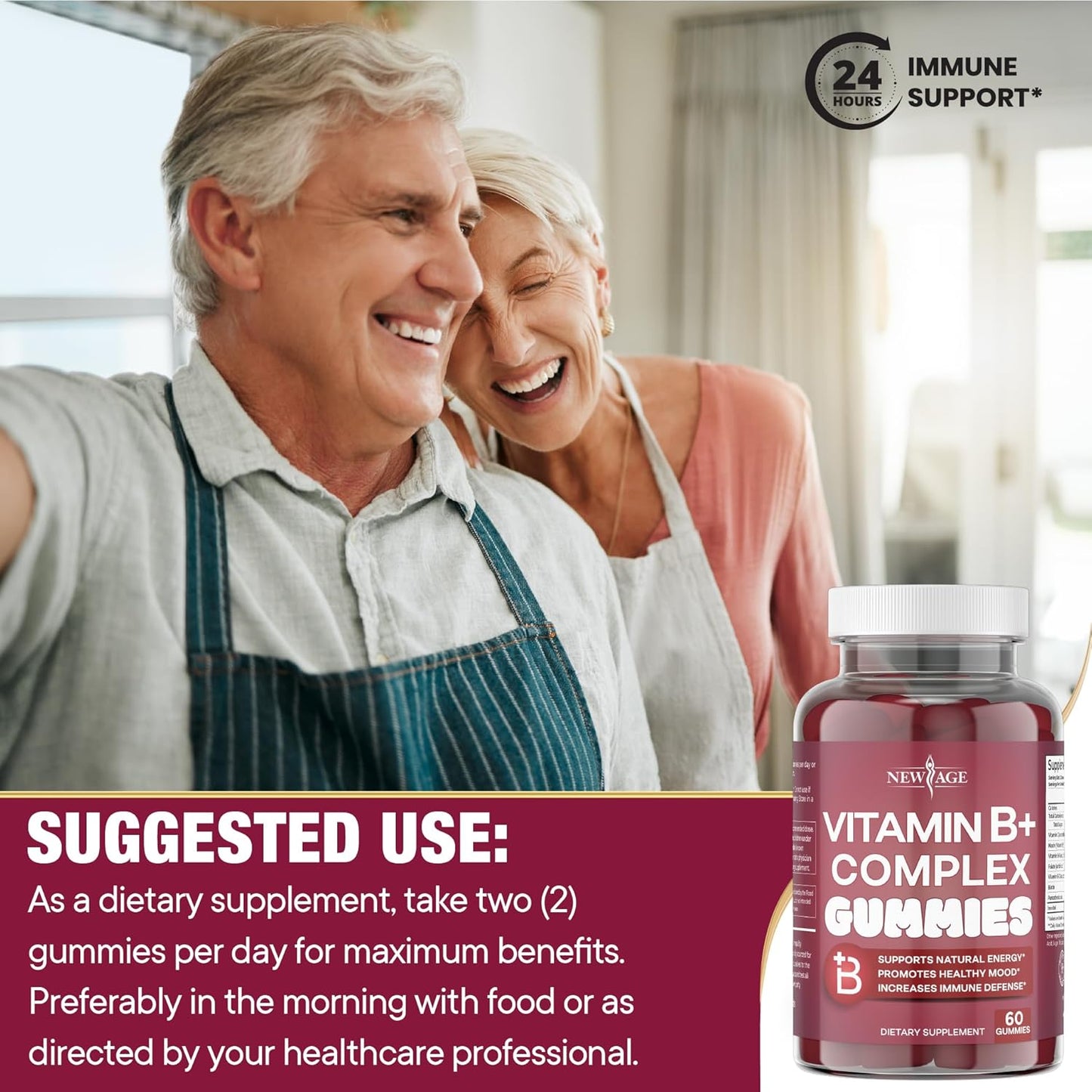 Vegan Vitamin B Complex Gummies with Biotin, Folic Acid, and Vitamin C - 180 Count (Pack of 3) - Gluten-Free - Made in the USA